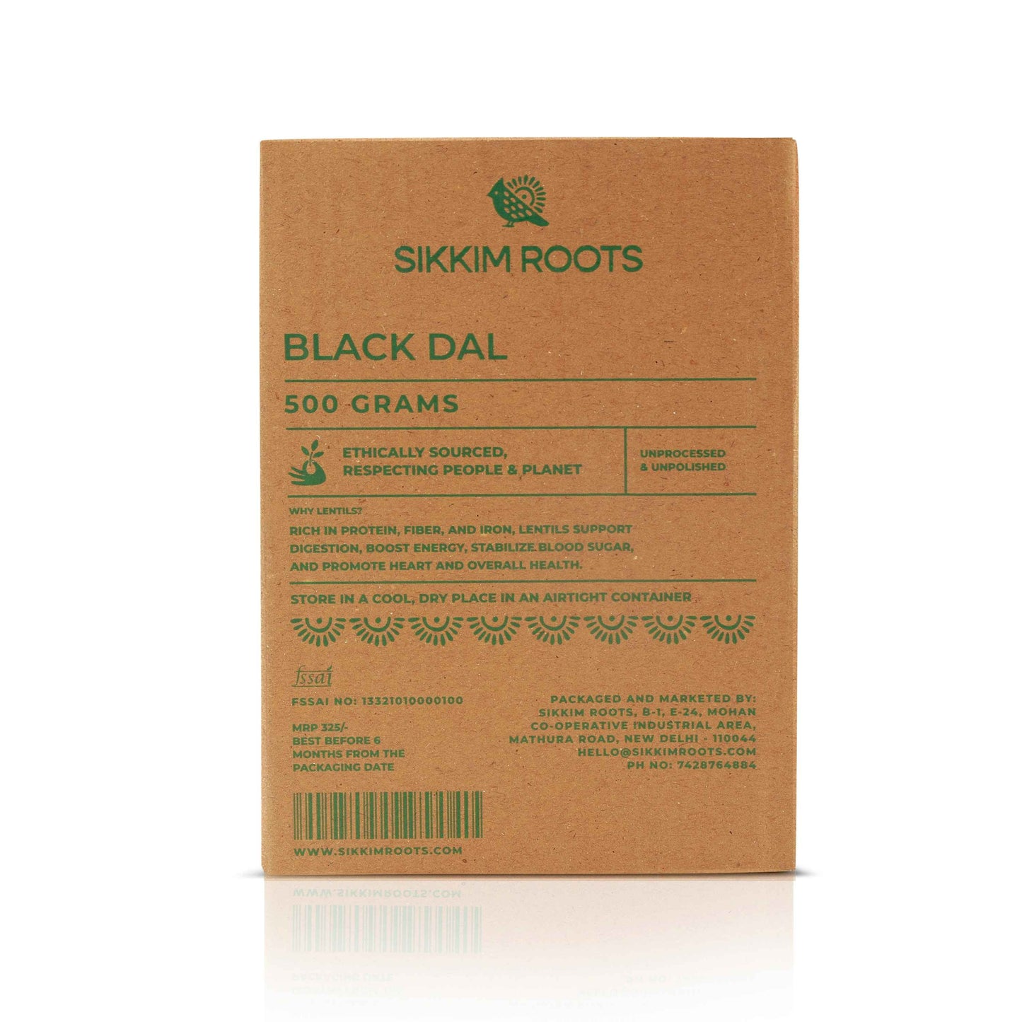 Sikkim Roots Black Dal packaging on a white background